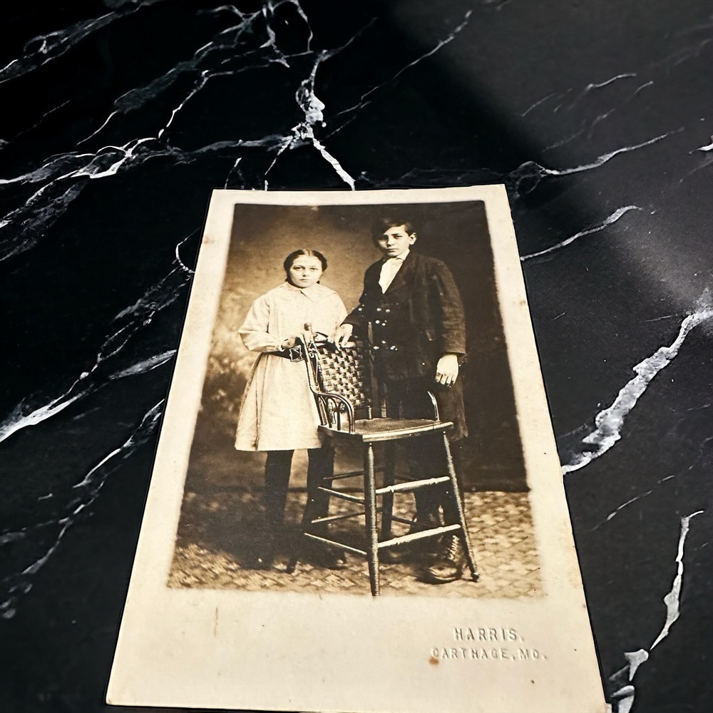 Vtg Postcard Boy & Girl Studio Harris Carthage Missouri Real Photo Studio Unused